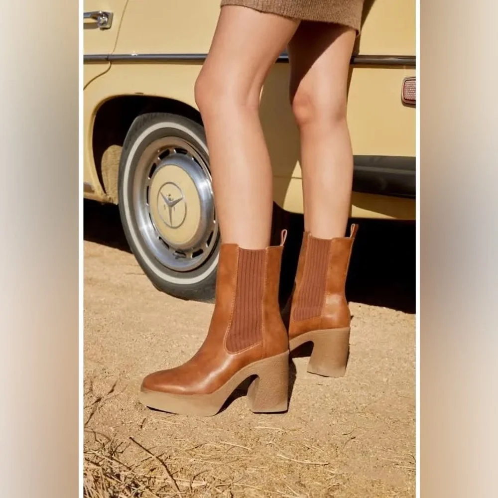 🆕 Brown Platform Lug Sole Ankle Boots Chunky Block Booties - Picture 5 of 6